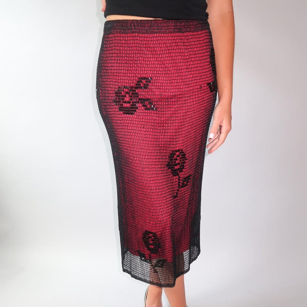 Fully Beaded Rose Midi Skirt