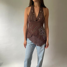 Load image into Gallery viewer, Embellished 100% Silk Halter Top
